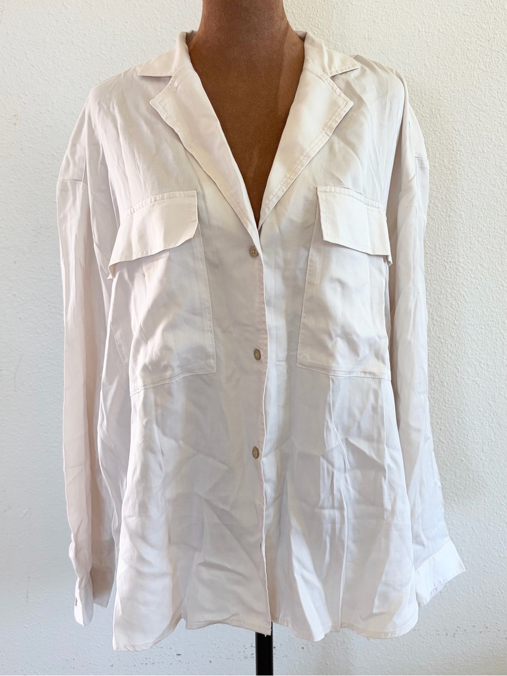 pistola Cream Button-Front Satin Top